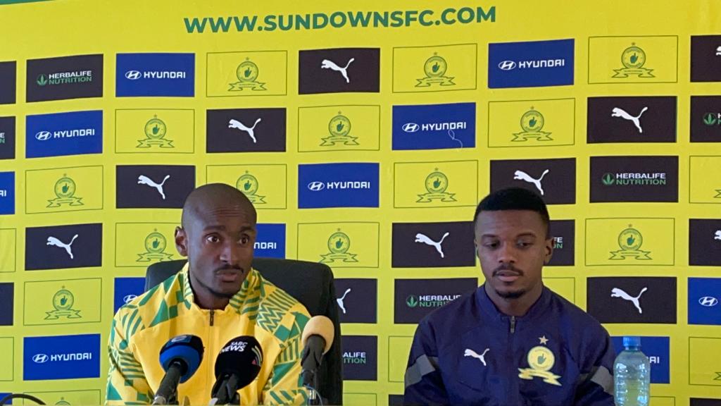Rulani Mokwena and Teboho Mokoena addressing journalists at Chloorkop
