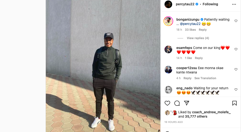 Percy Tau's Instagram post
