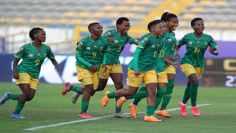 Refiloe Jane celebrating with the Banyana Banyana players
