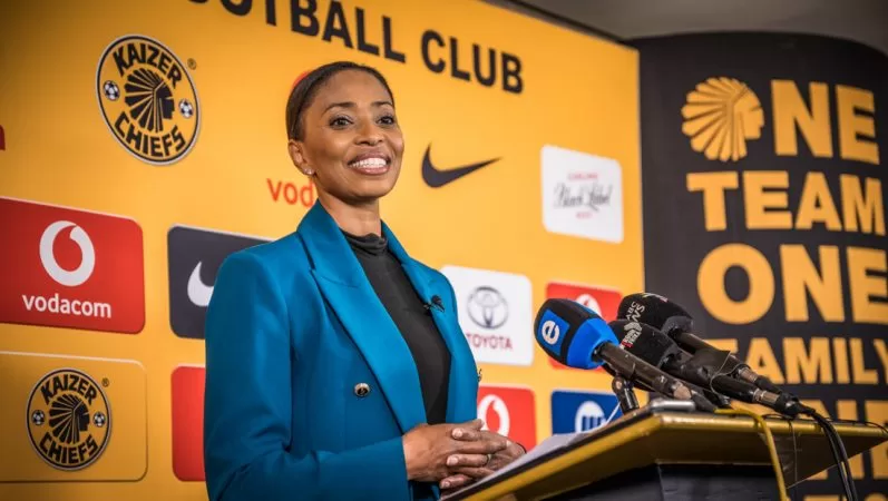 Jessica Motaung addressing the media
