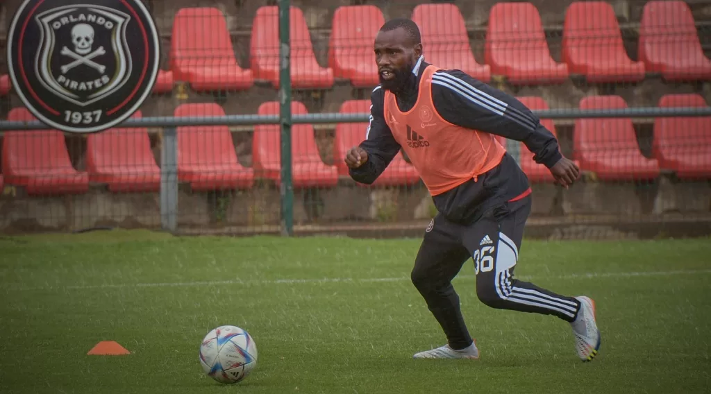 Makhehlene Makhaula in training session with Orlando Pirates. He will miss Nedbank Cup game