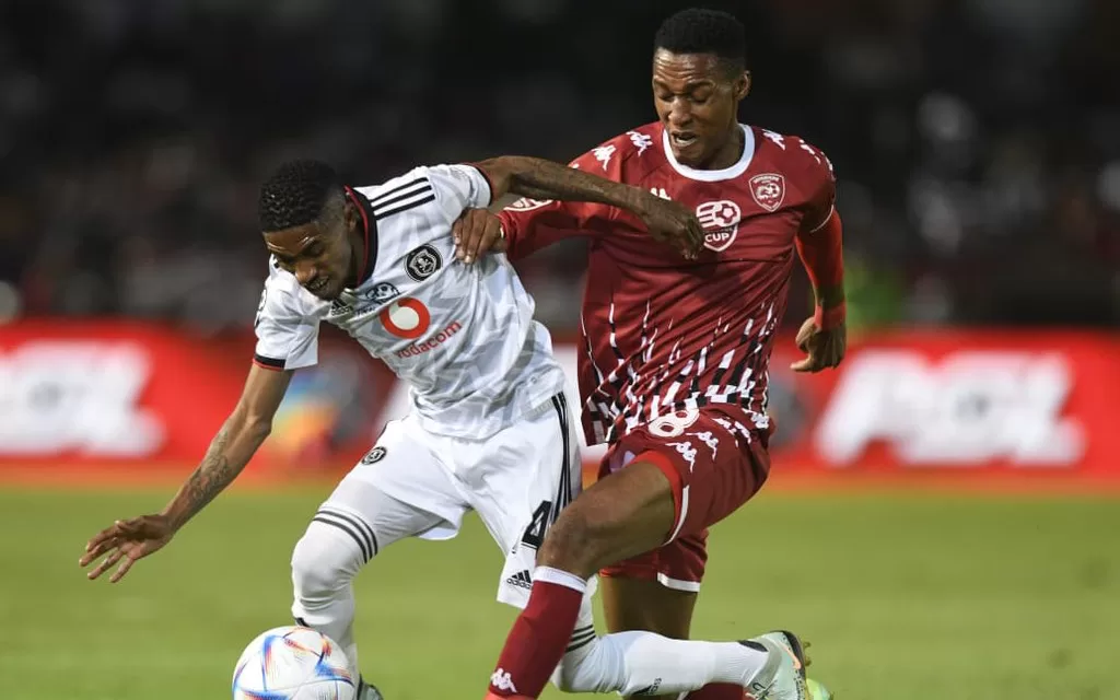Monnapule Saleng under challenge during the Nedbank Cup final.
