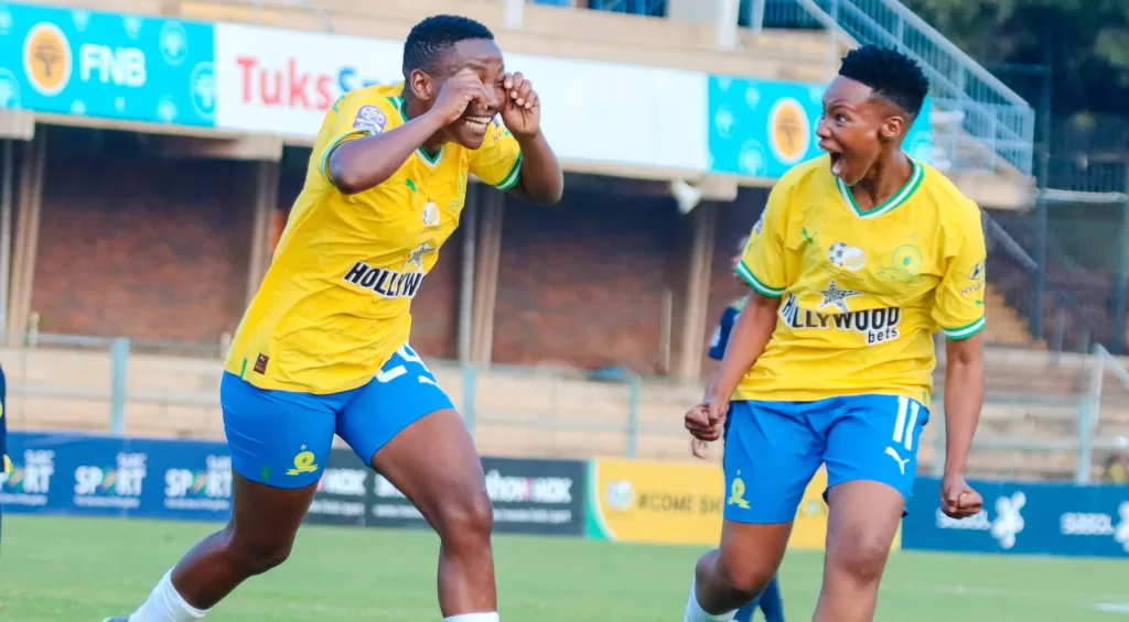 Refilwe Tholakele celebrating her first goal for Sundowns Ladies