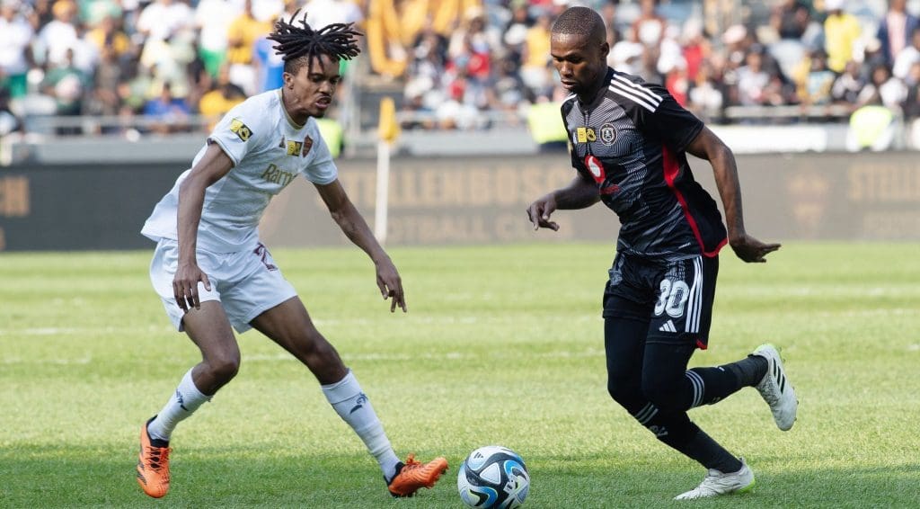 Orlando Pirates tussling for the ball against Stellenbosch FC in the MTN8 semi-finals