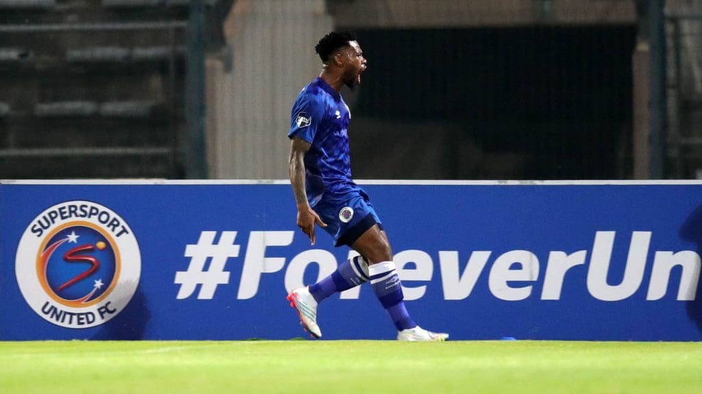 SuperSport United defender Thulani Hlatshwayo in celebratory mood.