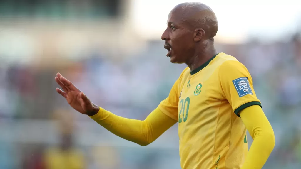 Khuliso Mudau of Bafana Bafana in action prior to AFCON
