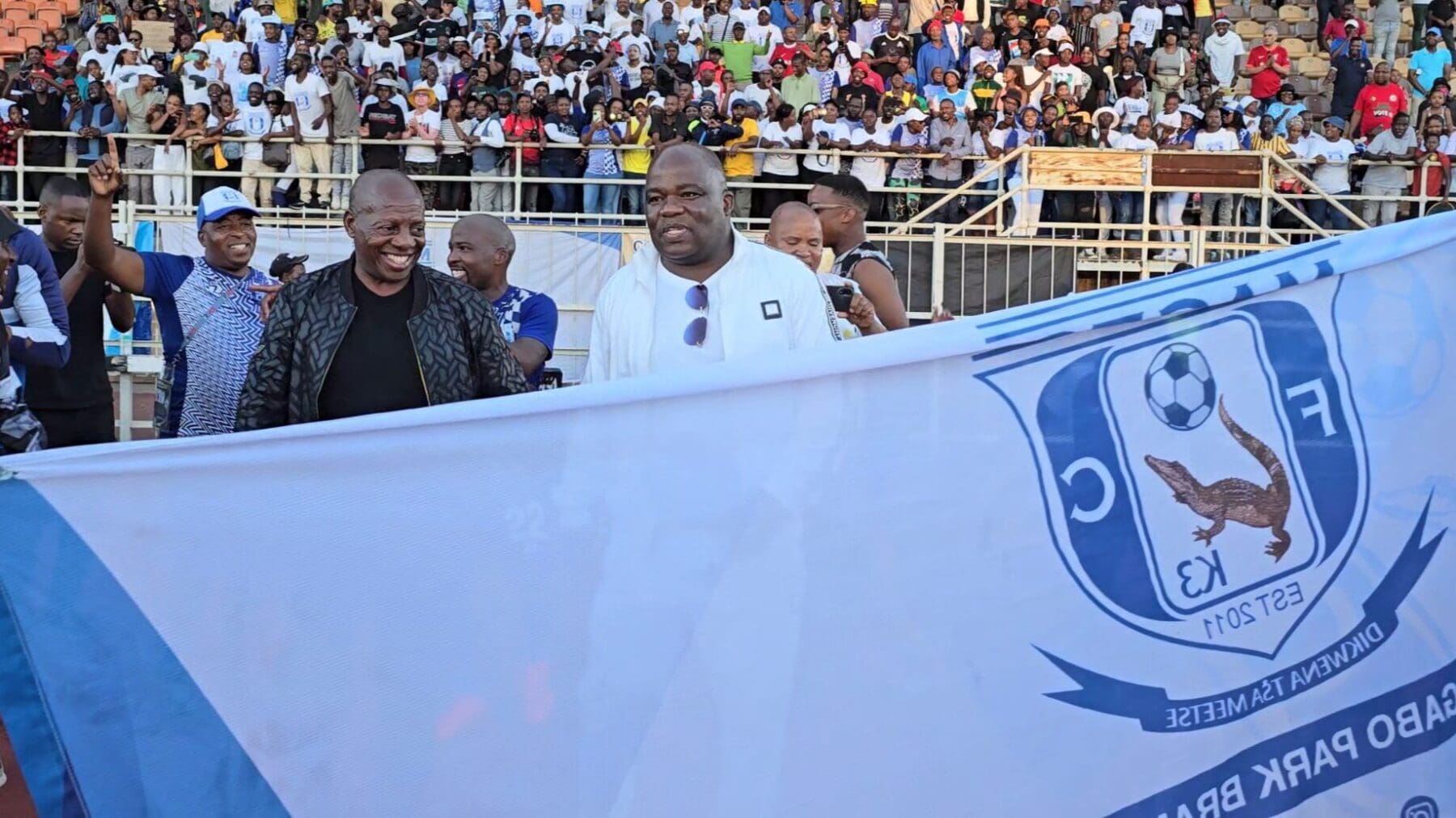 Magesi FC owner Solly Makhubela reacts to the club's promotion