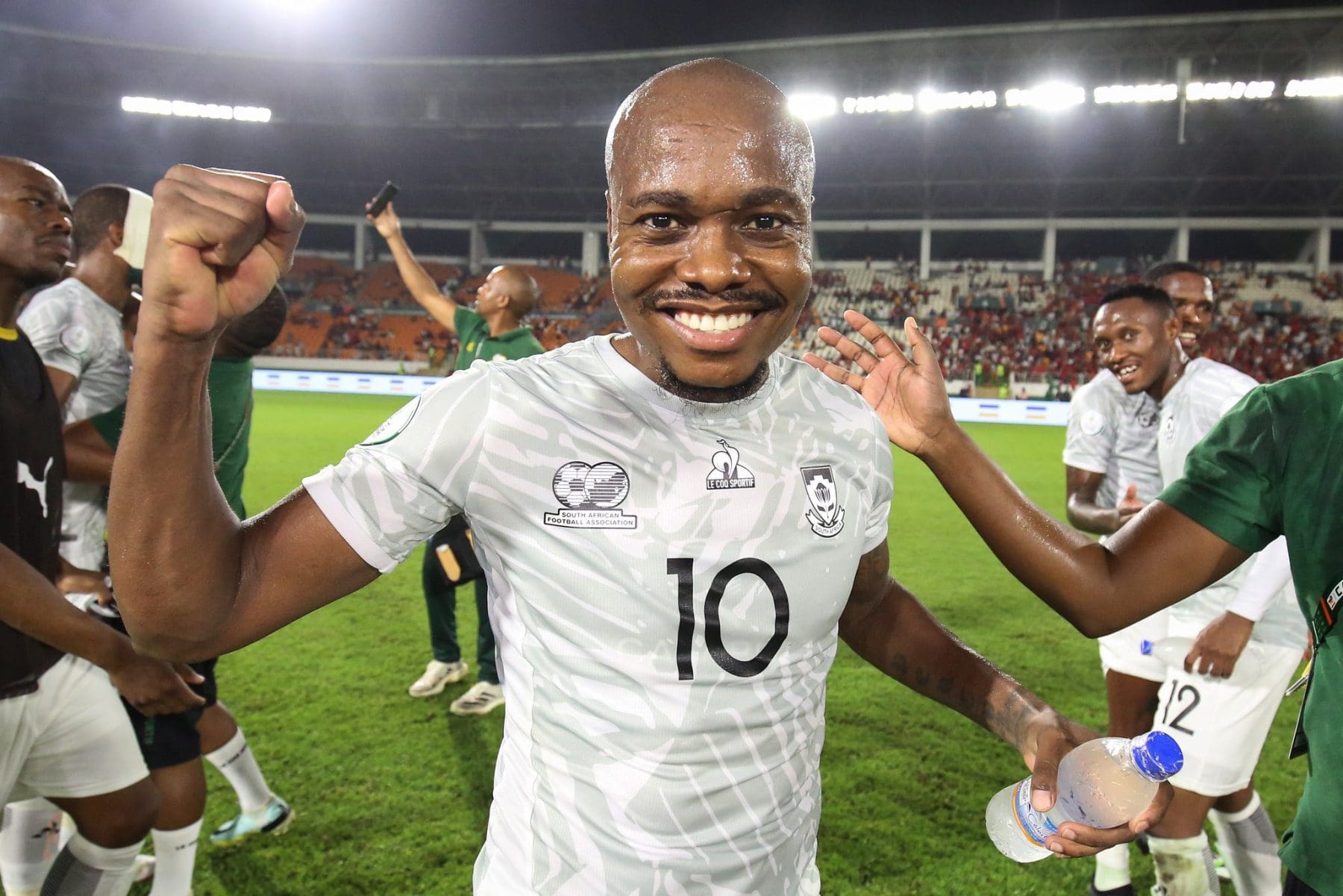 Percy Tau of Bafana Bafana happy mood