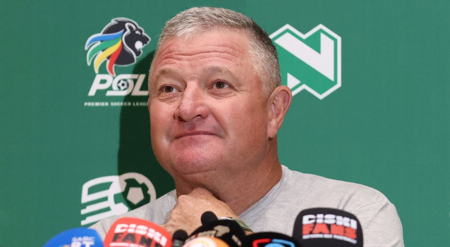 Gavin Hunt addressing the media for SuperSport United
