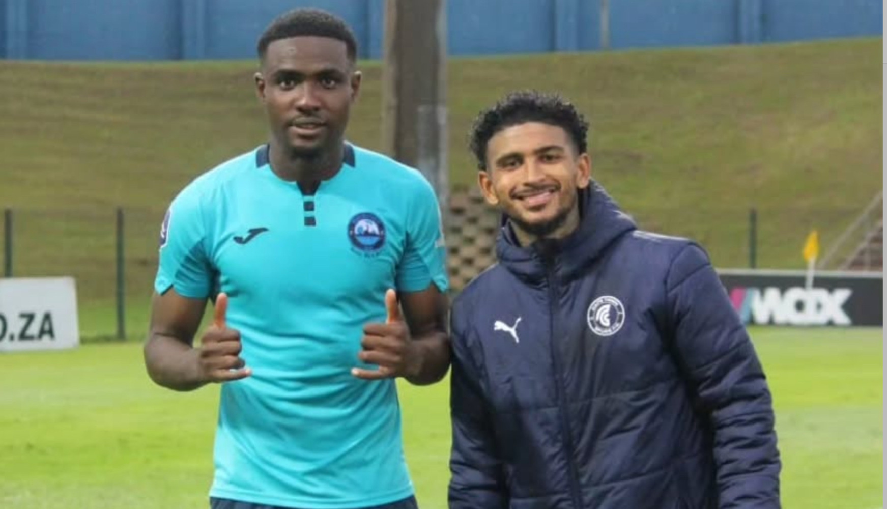Abdi Banda and Keagan Buchanan during their stint with the Betway Premiership side Richards Bay FC