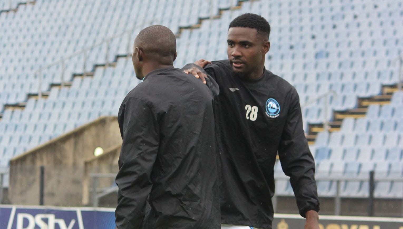 Defender Abdi Banda warming up at Richards Bay