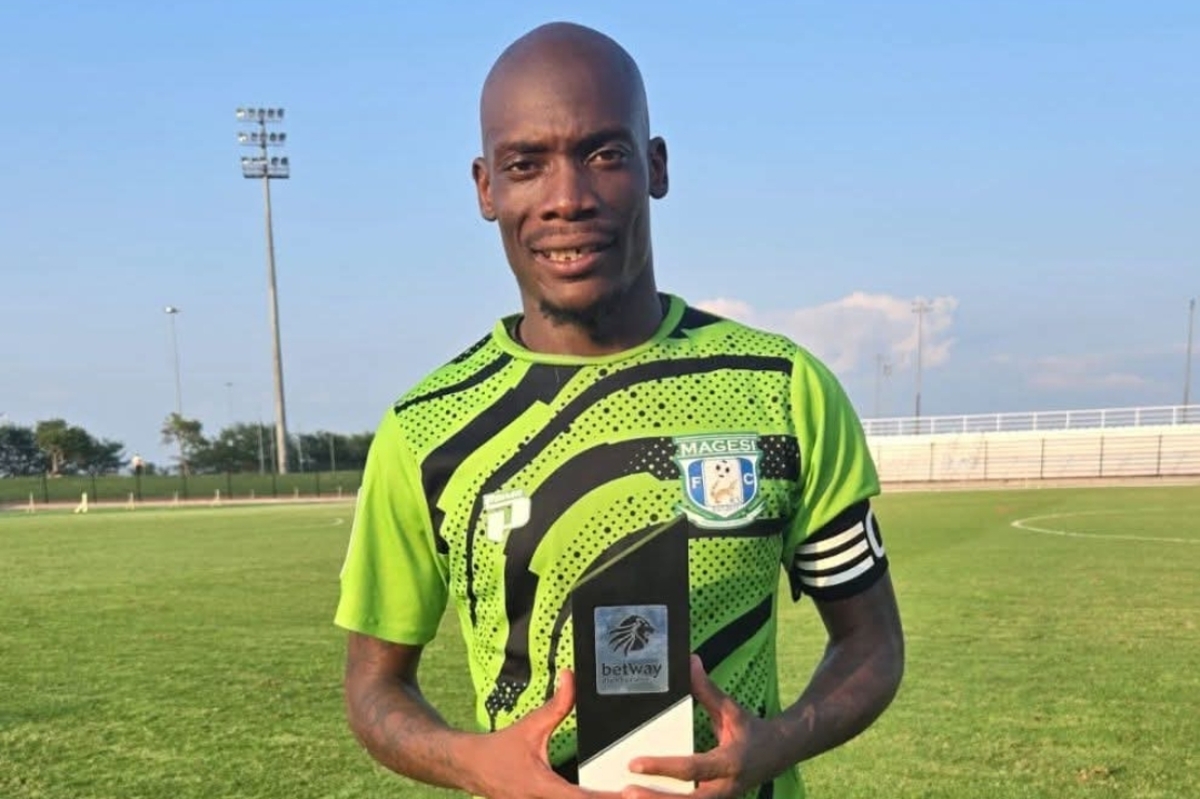 Magesi FC goalkeeper Elvis Chipezeze after winning a Man of the Match Award