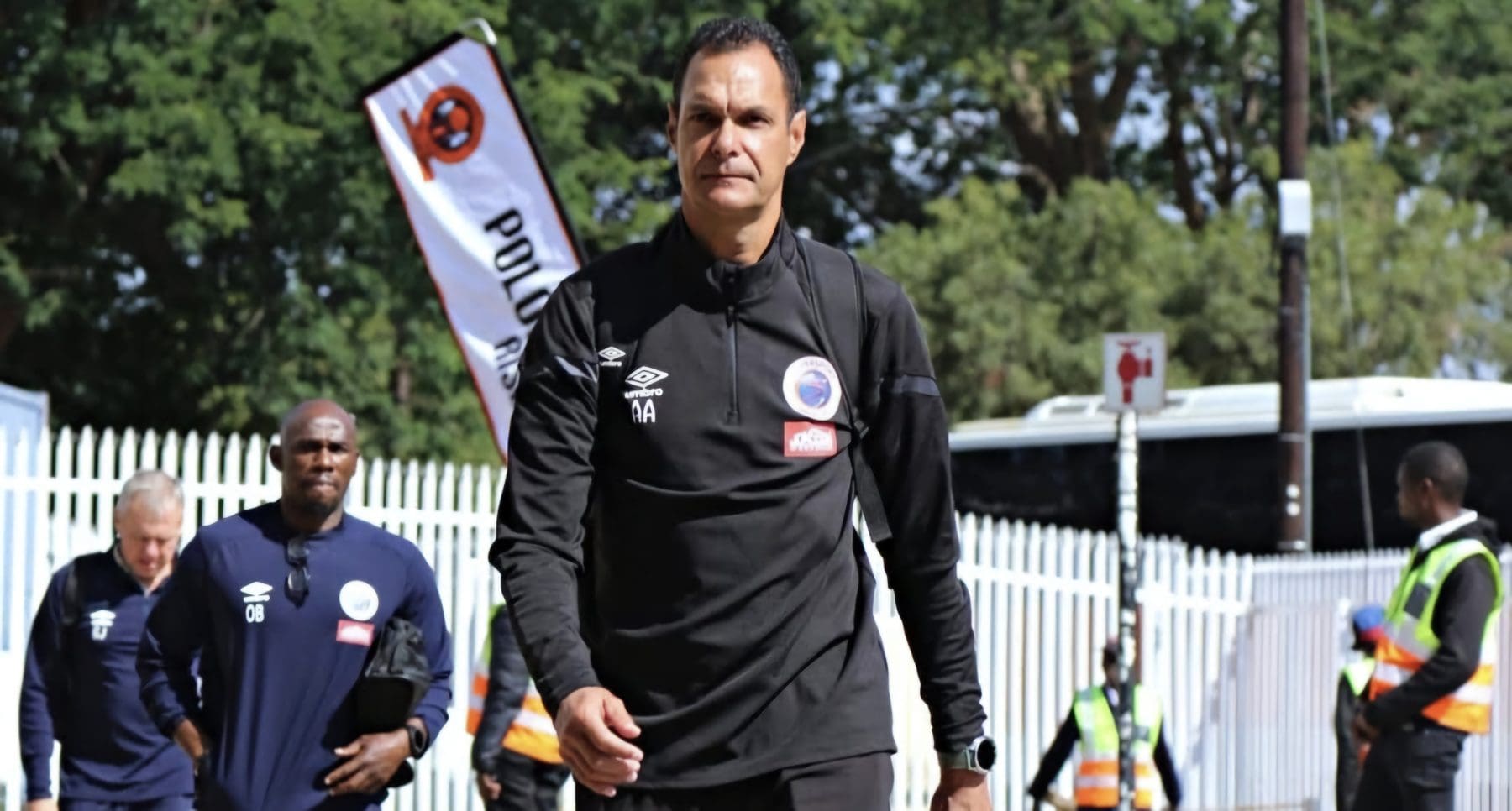 SuperSport United interim coach Andre Arendse arriving at Old Peter Mokaba Stadium in Polokwane.