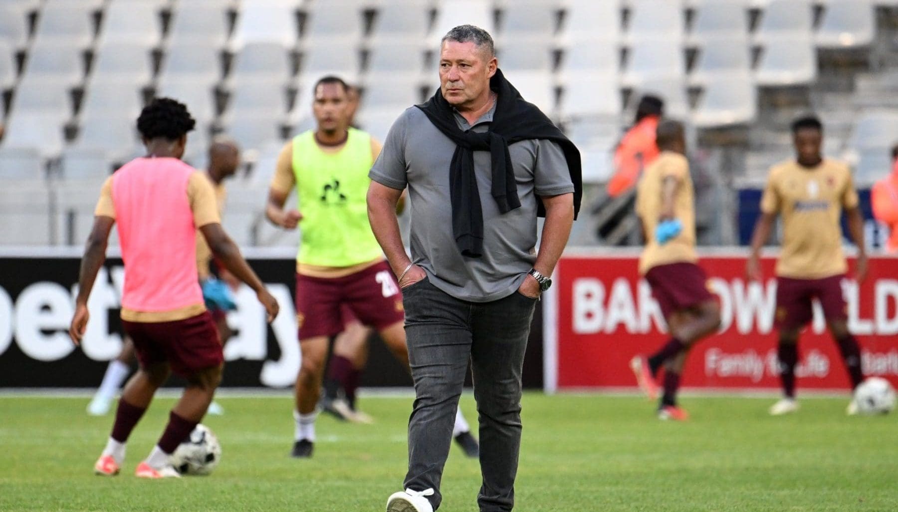 Stellenbosch FC head coach Steve Barker during the club's warm up