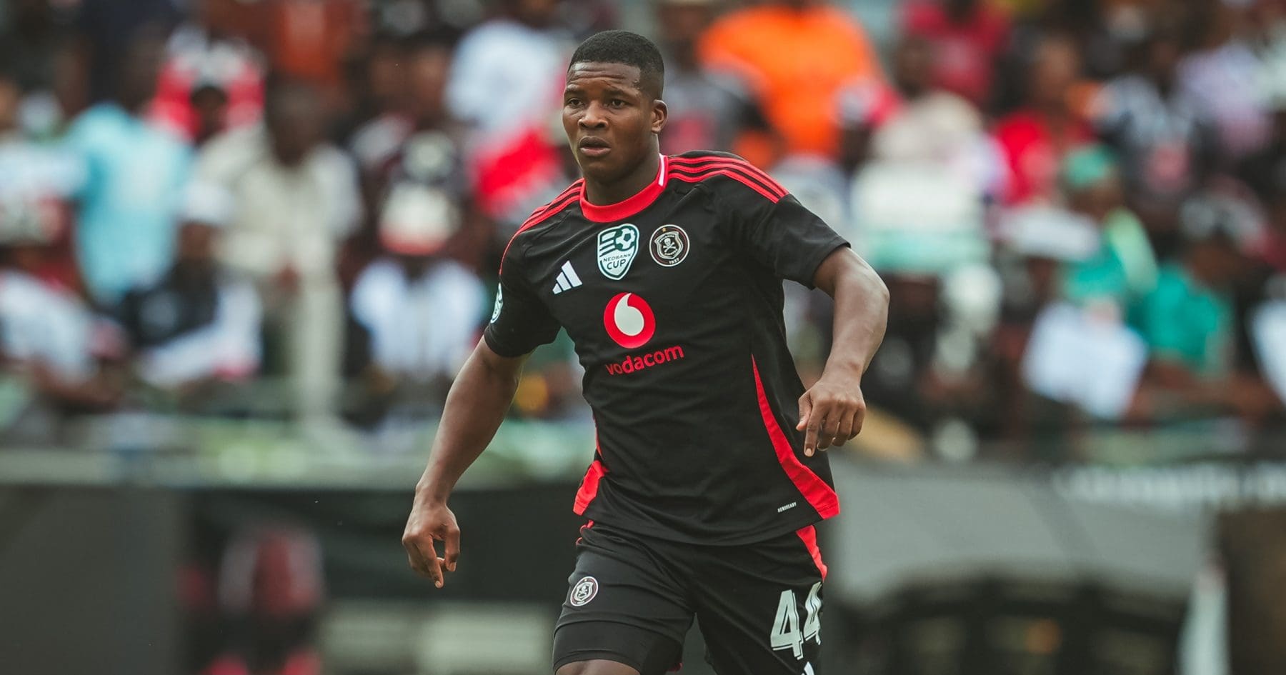 Mbekezeli Mbokazi in action for Orlando Pirates during the Nedbank Cup semi-final against Marumo Gallants Football player