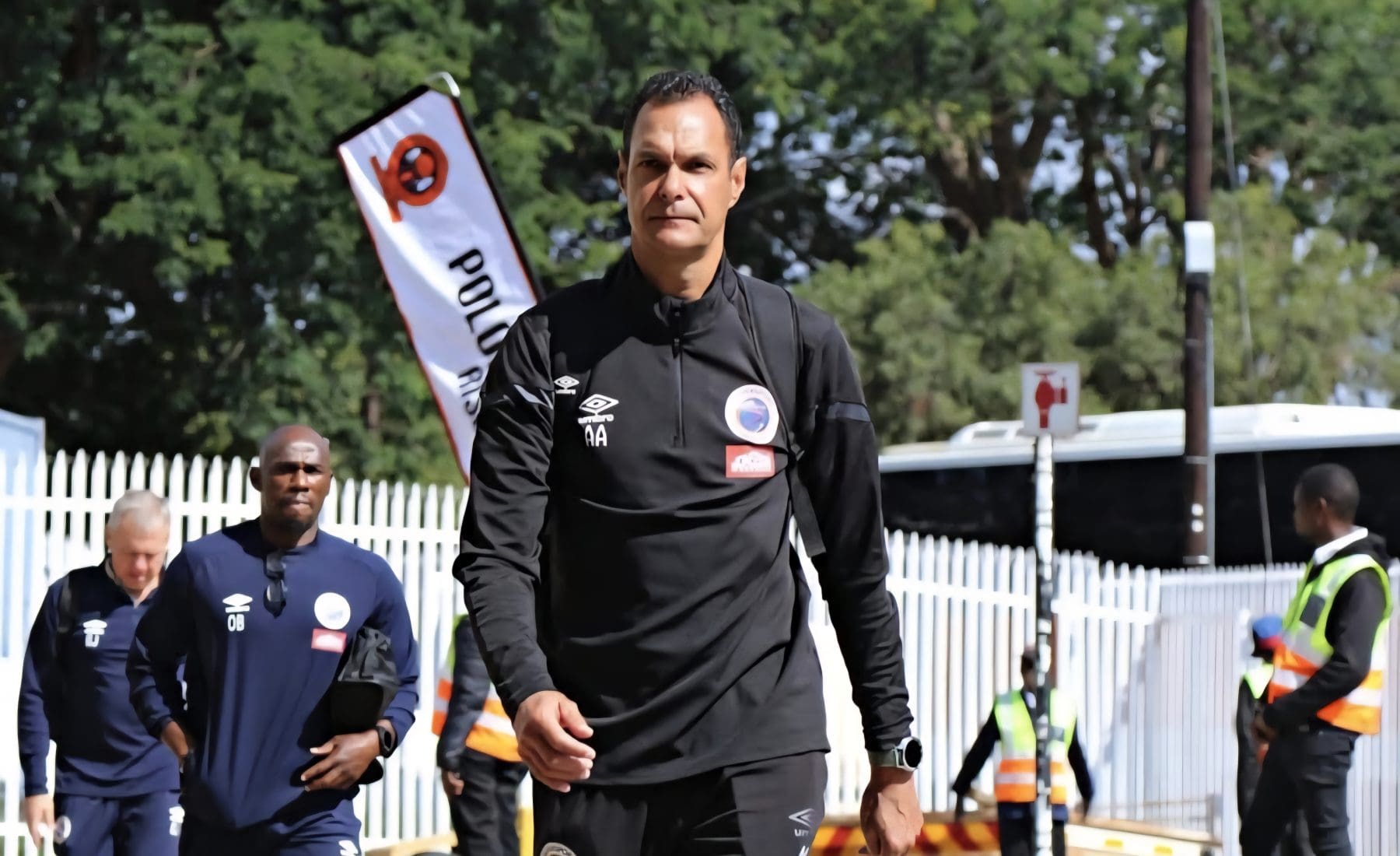 SuperSport United interim coach Andre Arendse arriving at the Old Peter Mokaba Stadium