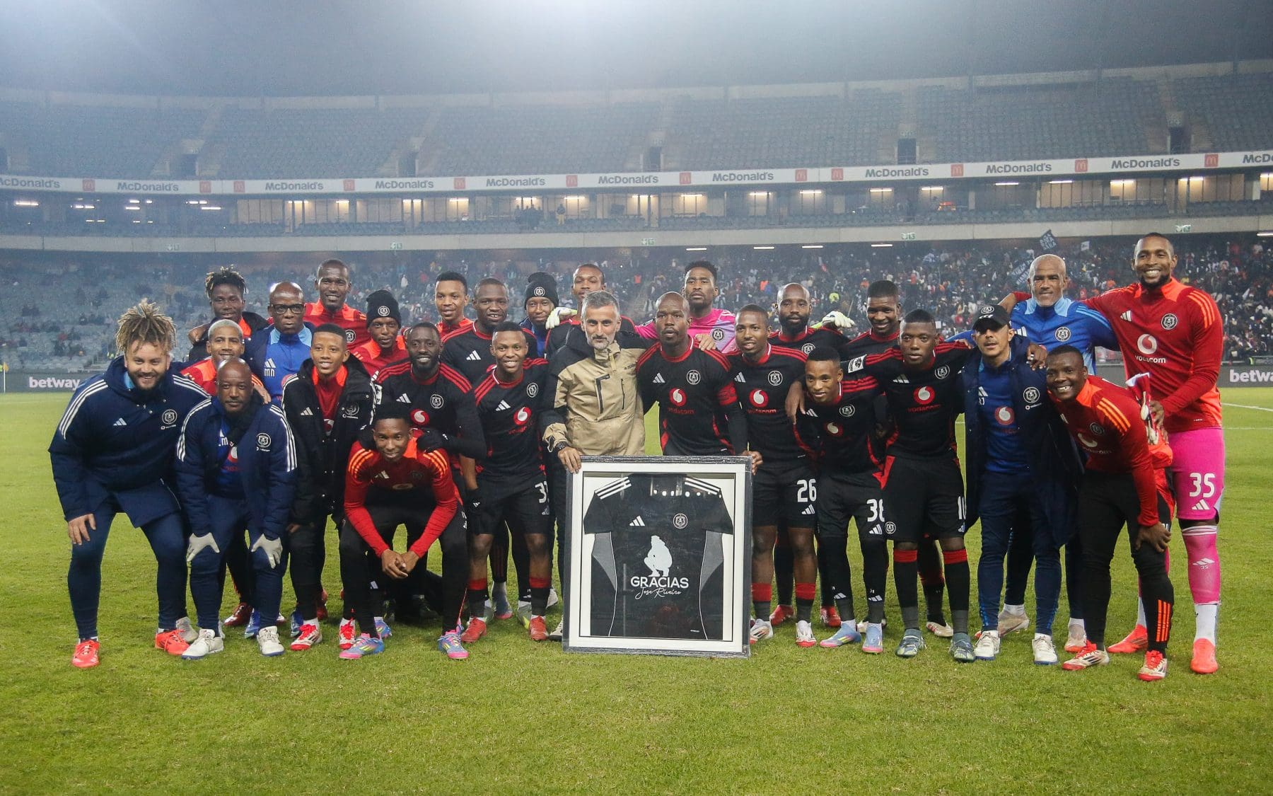 Jose Riveiro getting honoured before his final game in charge of Orlando Pirates