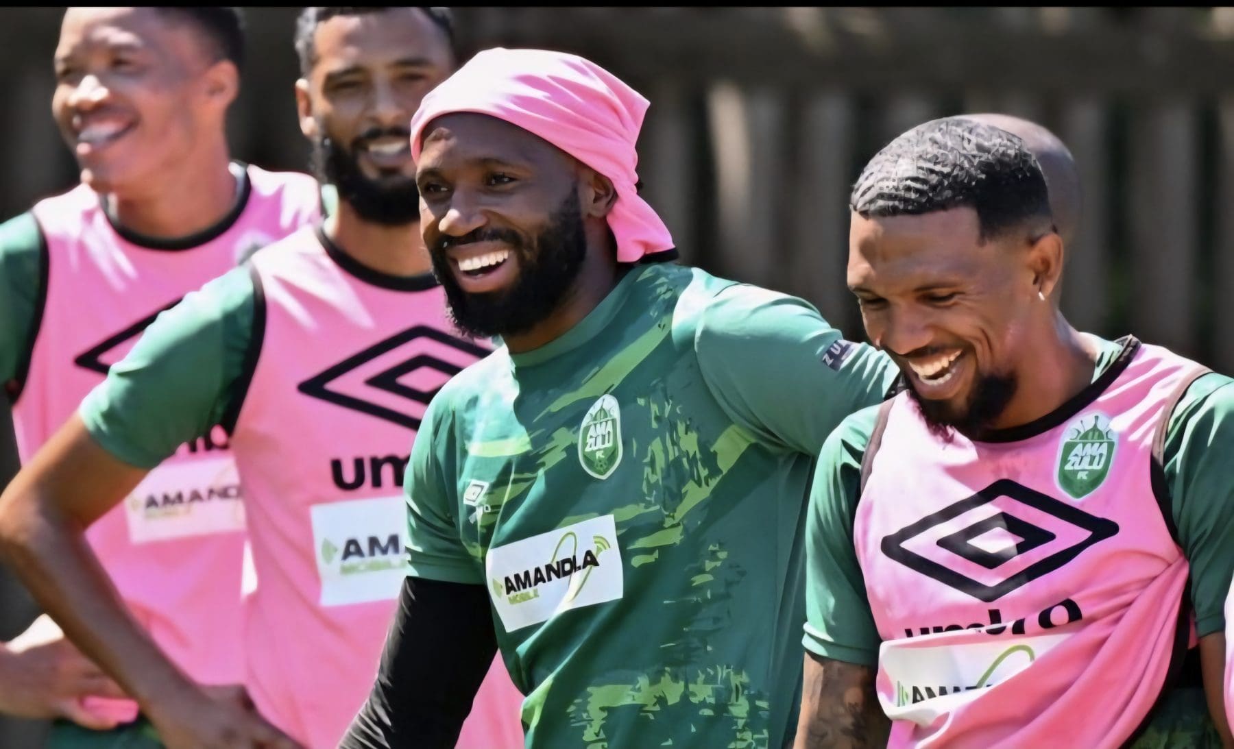 Ramahlwe Mphahlele and Wayde Jooste shares a joke during a training session at AmaZulu FC
