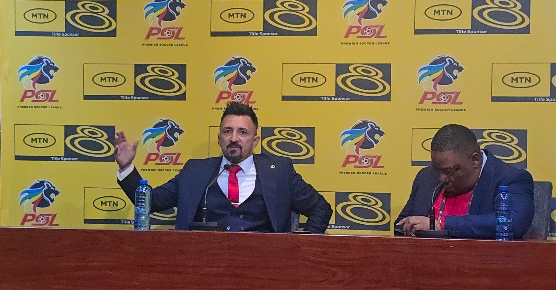 TS Galaxy Technical Director Nermin Basic during an MTN8 post-match media briefing at the Peter Mokaba Stadium.