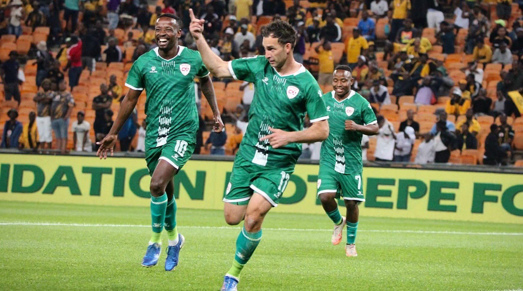 Bradley Grobler celebrating a goal with his Sekhukhune United teammates