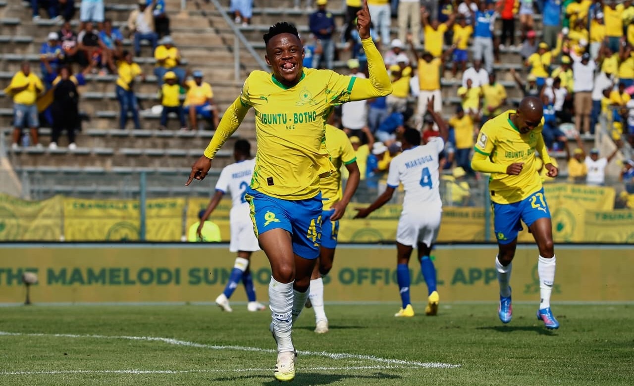 Mamelodi Sundowns' Kutlwano Letlhaku in celebratory mood