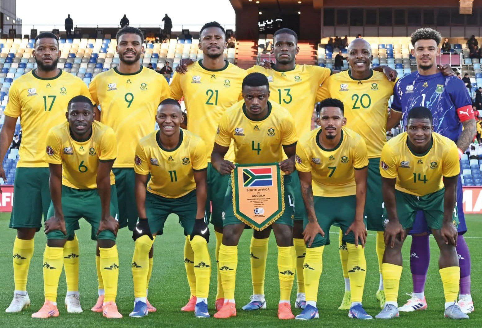 Mohau Nkota with his Bafana Bafana teammates at the AFCON in Morocco.