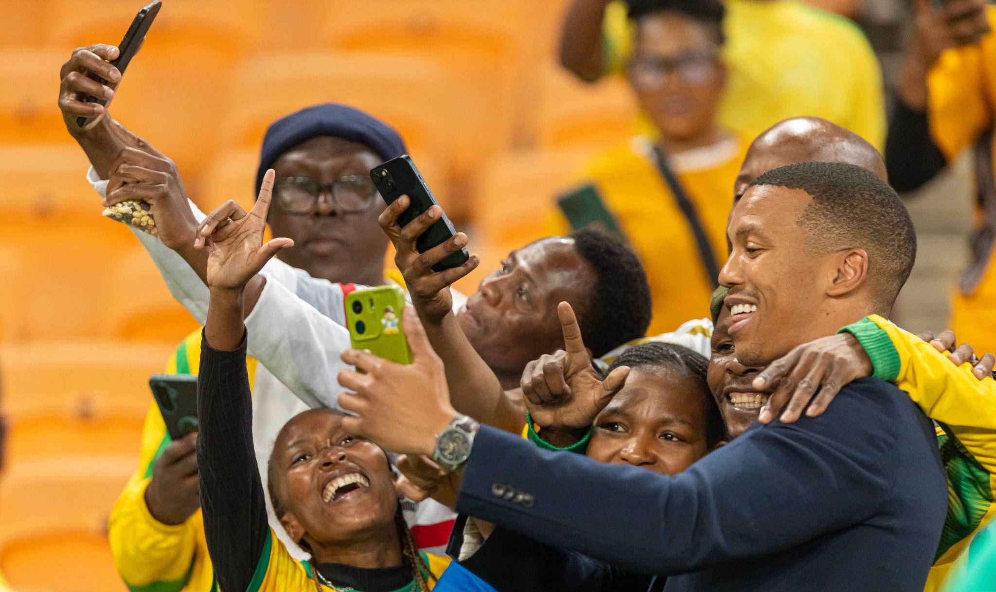Mamelodi Sundowns chairman Tlhopie Motsepe taking a selfie with the fans