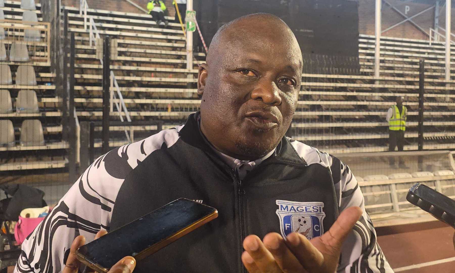 Abram Nteo talking to the media after the loss to golden Arrows at Seshego Stadium