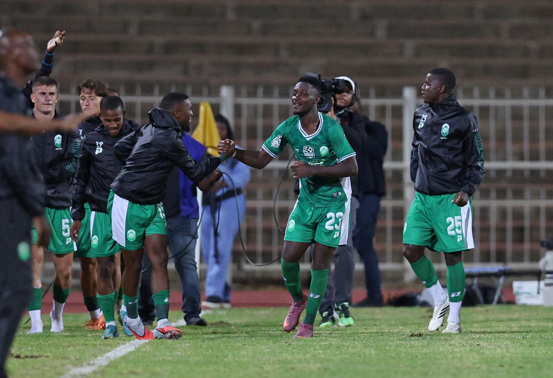 Thandolwenkosi Ngwenya celebrates a goal against Polokwane City at the Old Peter Mokaba Stadium.