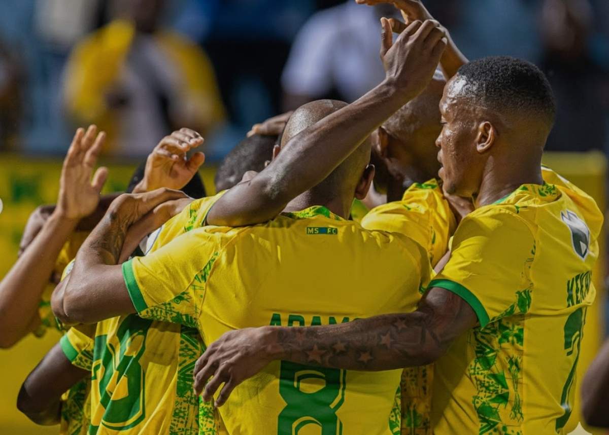 Mamelodi Sundowns players celebrate Peter Shalulile's goal in the Nedbank Cup against Gomora United. Image: Mamelodi Sundowns