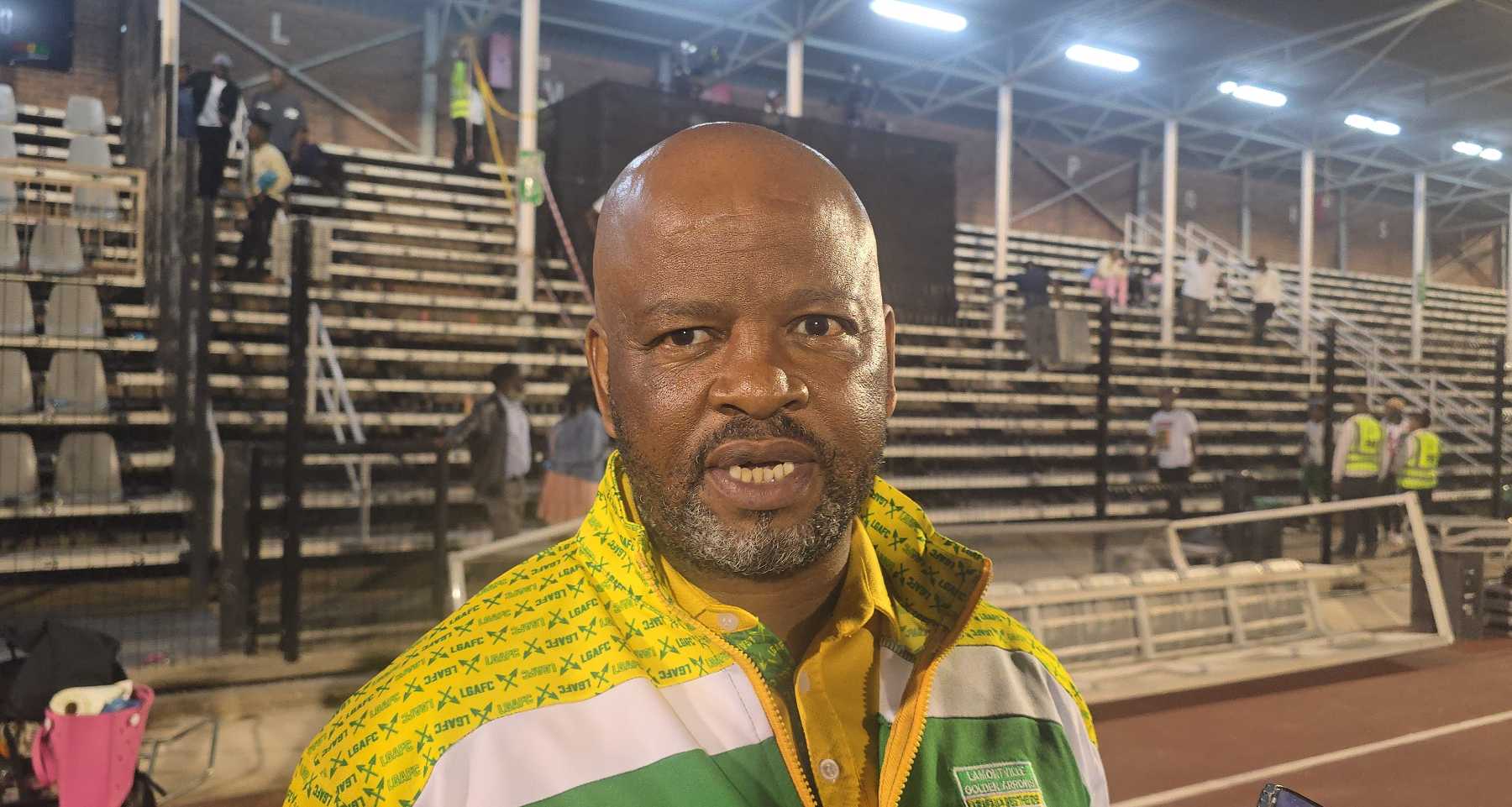 Golden Arrows coach Manqoba Mngqithi talking to the media after the win against Magesi FC