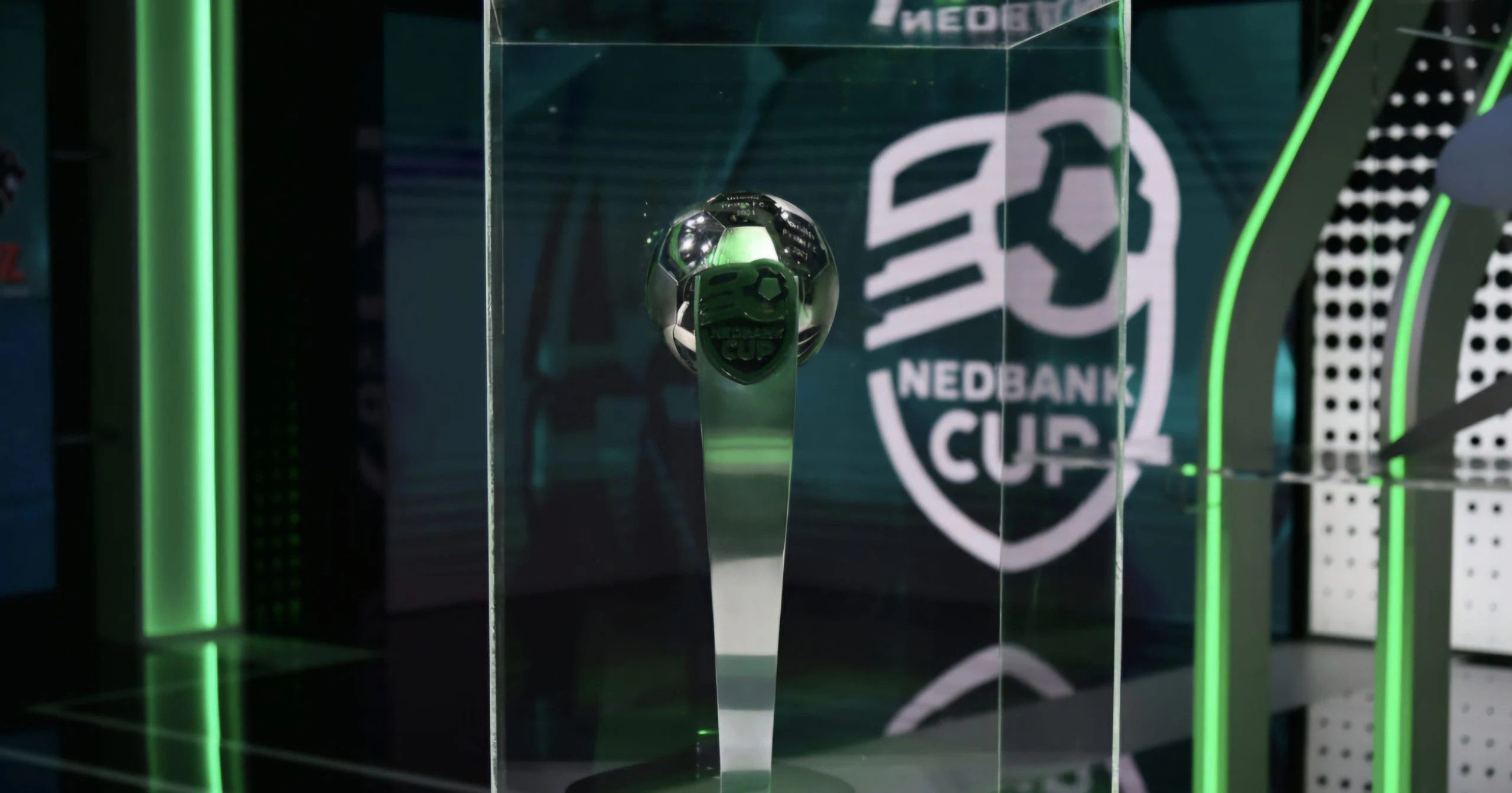 The Nedbank Cup trophy displayed during an official draw at the SuperSport TV studios