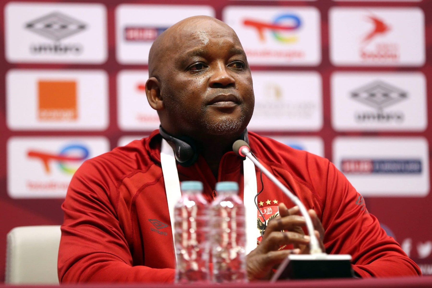 Pitso Mosimane addressing the media during his Al Ahly days