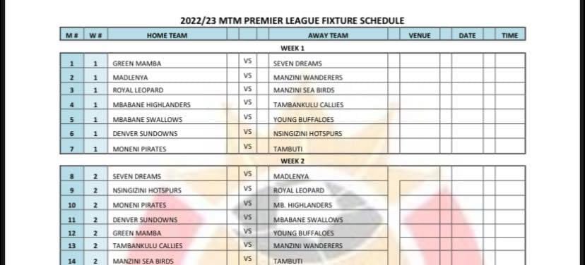 Premier League of Eswatini fixtures