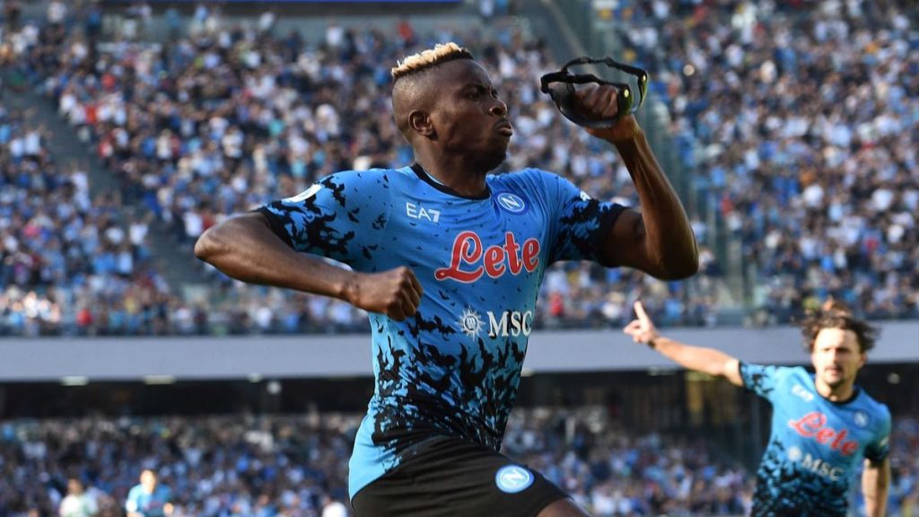 Victor Osimhen celebrating a goal for Napoli. 