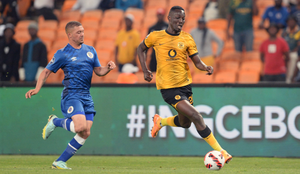 Bonfils-Caleb Bimenyimana of Kaizer Chiefs and Grant Margeman of SuperSport United during the DStv Premiership match between Kaizer Chiefs and SuperSport United. 