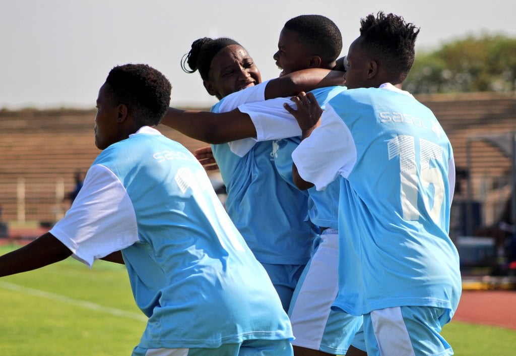 Lindelani Ladies in celebration of their goal against Tuks 