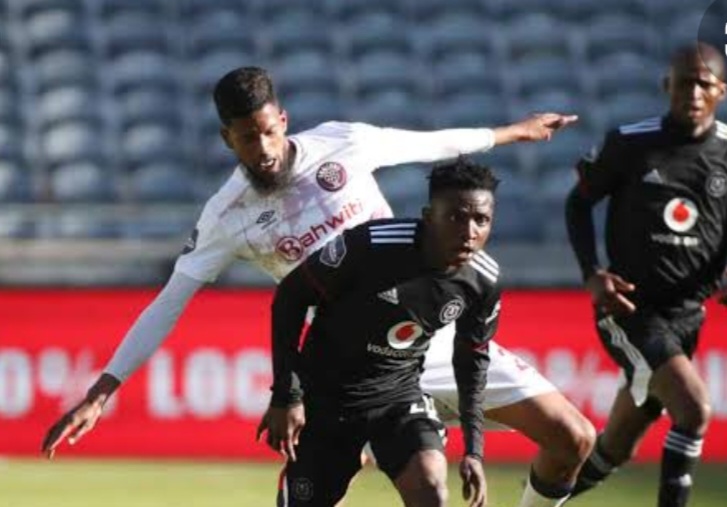 Ntsako Makhubela of Pirates getting challenged by Swallows' Yagan Sasman