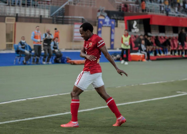 Percy Tau of Al Ahly celebrating a goal. 