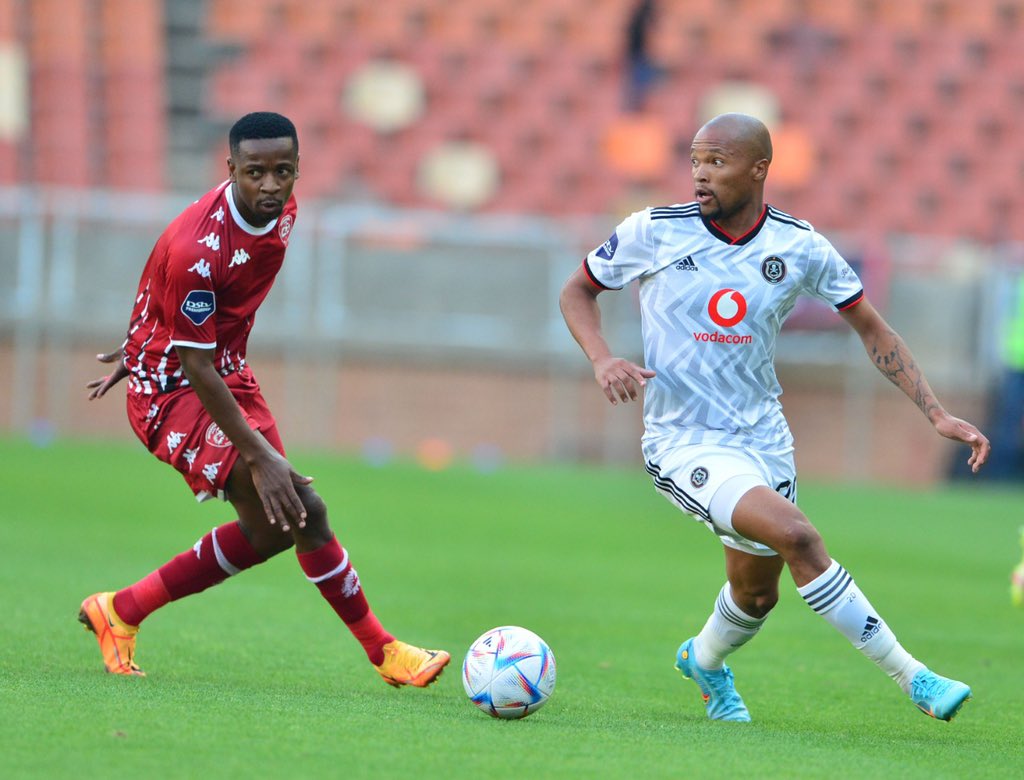 Vusimuzi Mncube in action against Orlando Pirates at Peter Mokaba Stadium