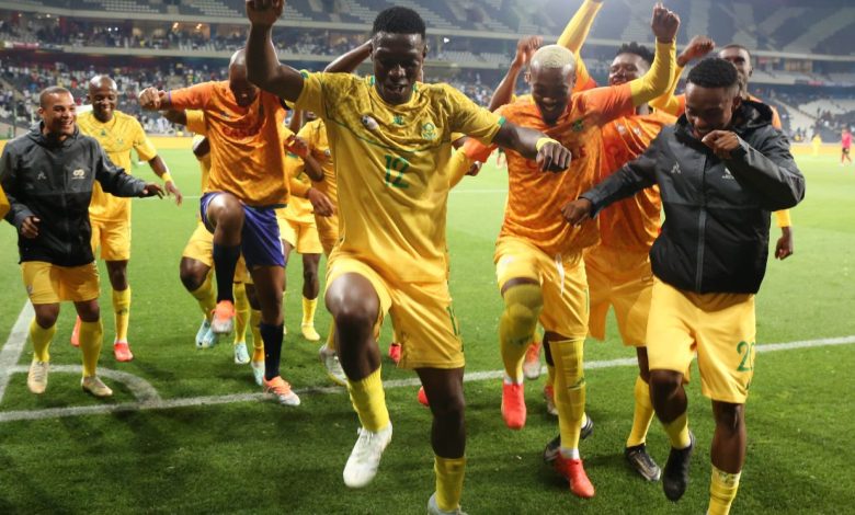 Bafana Bafana celebrate after scoring against Mozambique