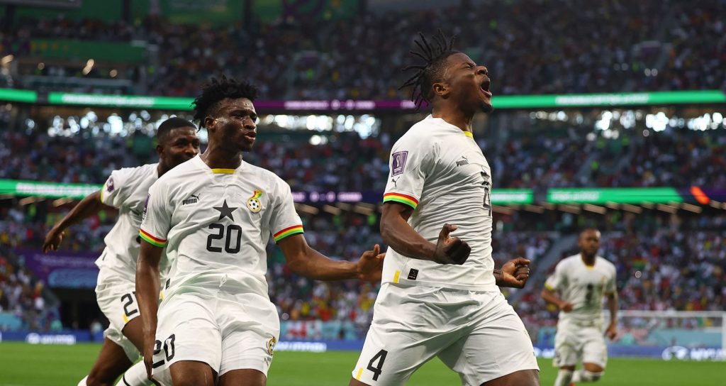 The Black Stars of Ghana in a celebratory mood after beating South Korea 