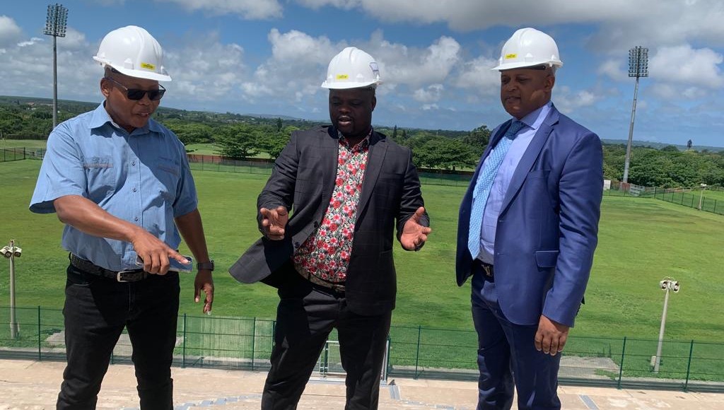 The Mayor [in the middle] and officials on site visit at uMhlathuze Sport Complex
