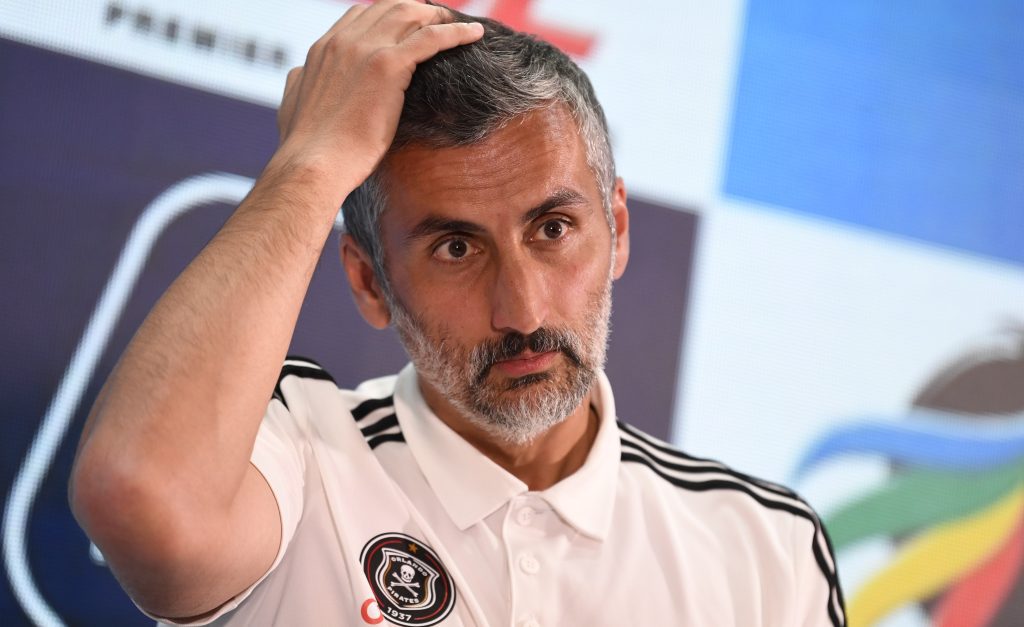 Pirates coach Jose Riveiro during a Soweto Derby press conference 