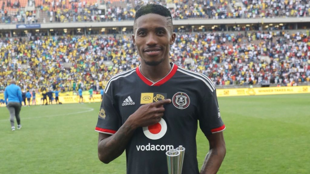 Monnapule Saleng with his Man of the Match trophy after an MTN8 game against Mamelodi Sundowns 