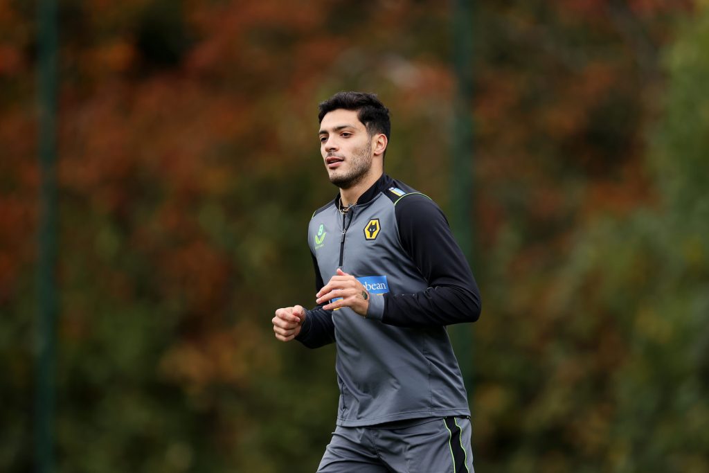 Raul Jimenez of Wolverhampton during his rehabilitation from injury at The Sir Jack Hayward Training Ground in England