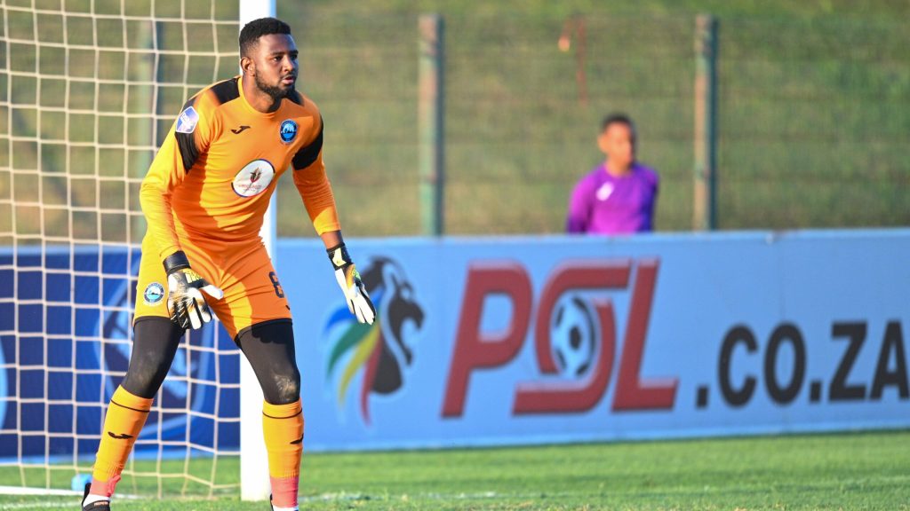 Salim Jamal Magoola in goal for Richards Bay in a league game 