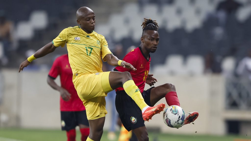 Zakhele Lepasa Domingos Macandza during the international friendly match between Bafana and Mozambique 