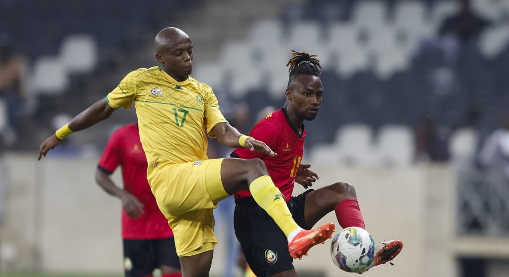 Zakhele Lepasa in action against Mozambique during an international friendly at Mbombela Stadium 