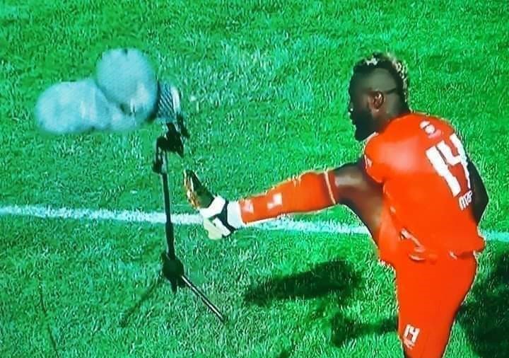 Alex Ngonga kicking SuperSport TV equipment 